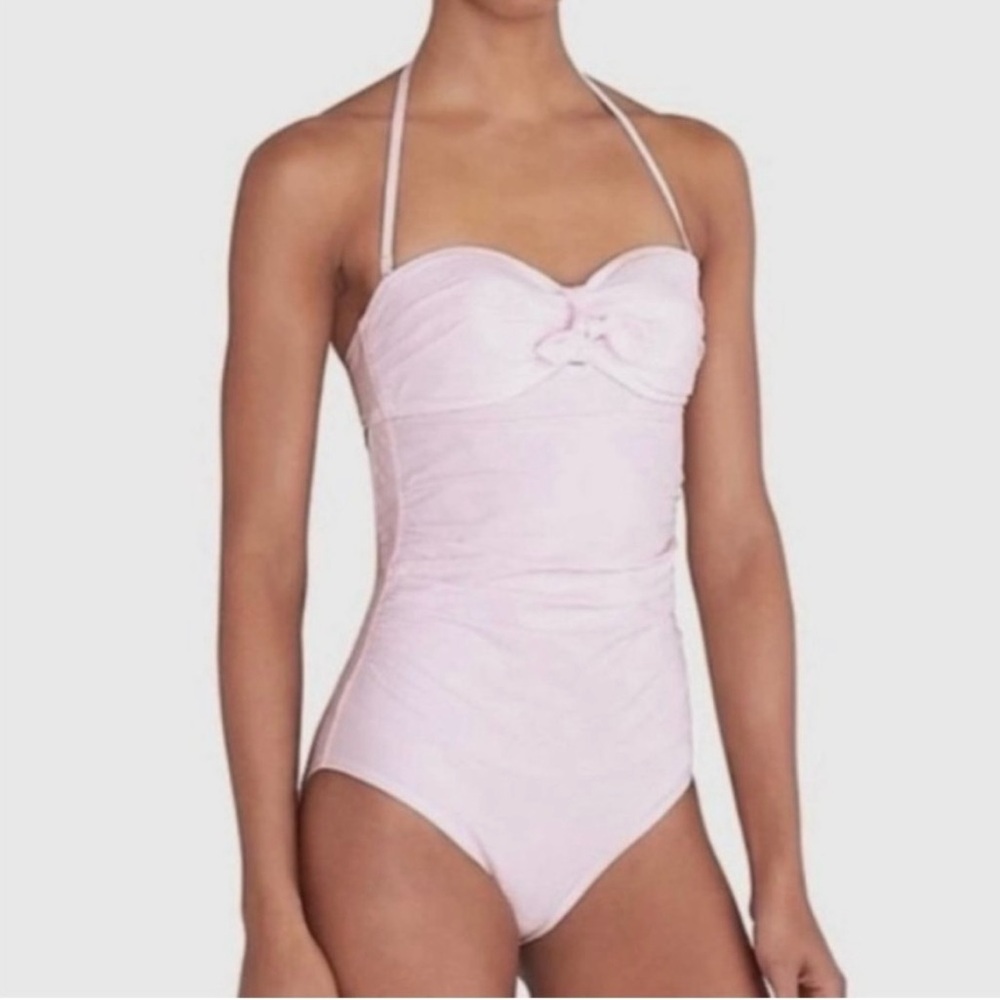 J. Crew Bandeau Seersucker Light Pink & White One Piece Bathing Suit NWT Size XL